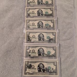 Set of Six Two Dollar Bills